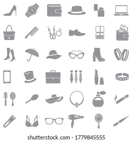 Accessories Icons. Gray Flat Design. Vector Illustration.