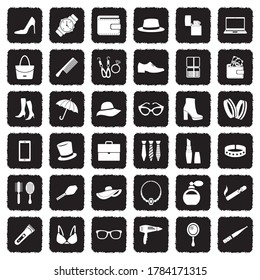 Accessories Icons. Grunge Black Flat Design. Vector Illustration.