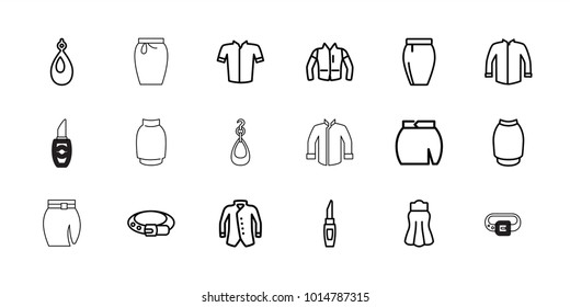 Accessories icons. set of 18 editable outline accessories icons: lipstick, belt, earring, jacket