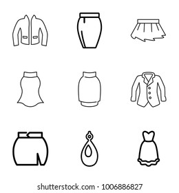 Accessories icons. set of 9 editable outline accessories icons such as earring, skirt, dress