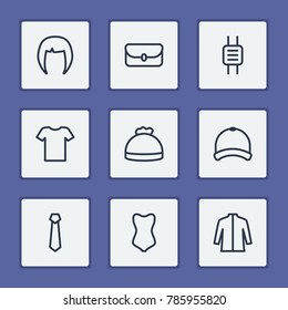 Accessories icons set with cap, winter hat and tie elements. Set of accessories icons and beanie concept. Editable vector elements for logo app UI design.