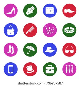 Accessories Icons. White Flat Design In Circle. Vector Illustration. 