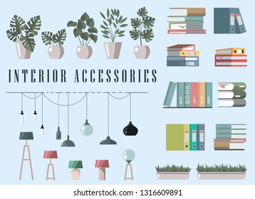 Accessories for interior decoration. Various items for designers.