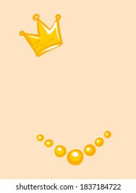 Accessories, isolated. Vector crown and beads. Illustration for the festive decoration of the Princess portrait.