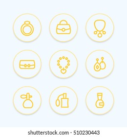 accessories, jewelry, perfume line icons