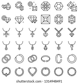 Accessories and Jewelry vector icon set, line design