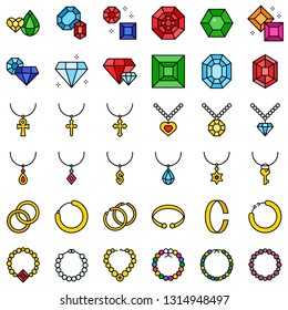 Accessories and Jewelry vector icon set, filled design editable outline