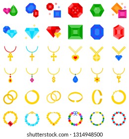 Accessories and Jewelry vector icon set, flat design