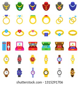 Accessories and Jewelry vector icon set, flat design