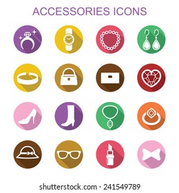 accessories long shadow icons, flat vector symbols