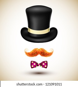 Accessories magician (hat, mustache and bow tie). Eps 10
