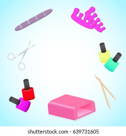 Accessories for manicure and pedicure on a blue background