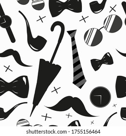 accessories men, in black and white, seamless pattern, vector eps10