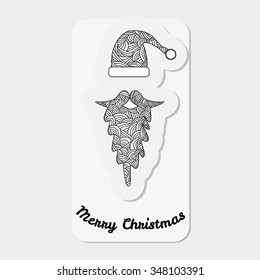 Accessories Santa Claus - hat and beard. Christmas collection. Vector illustration.