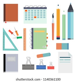 Accessories for school and study on a white background, flat style. Vector