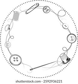 Accessories for sewing in a circle. Symbol for a sewing salon