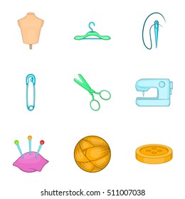 Accessories for sewing workshop icons set. Cartoon illustration of 9 accessories for sewing workshop vector icons for web