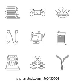 Accessories for sewing workshop icons set. Outline illustration of 9 accessories for sewing workshop vector icons for web