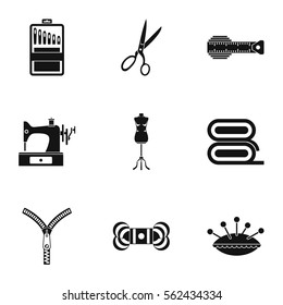 Accessories for sewing workshop icons set. Simple illustration of 9 accessories for sewing workshop vector icons for web