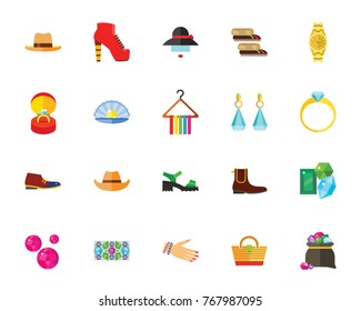 Accessories and shoes icon set
