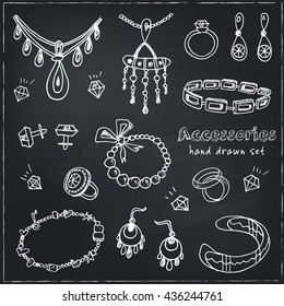 accessories sketch icon set. Vintage hand drawn vector isolated illustrations of jewelry