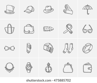 Accessories sketch icon set for web  mobile   infographics  Hand drawn accessories icon set  Accessories vector icon set  Accessories icon set isolated white background 