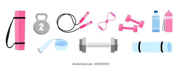 Accessories for sports. A set of vector illustrations.