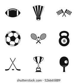 Accessories for training icons set. Simple illustration of 9 accessories for training vector icons for web