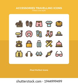 Accessories Travelling Icon Pack Vector Design 