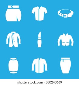 accessories vector icons. Set of 9 accessories filled icons such as lipstick, belt, jacket