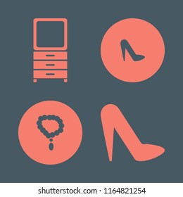 accessories vector icons set. with necklace, dresser mirror and women shoes in set