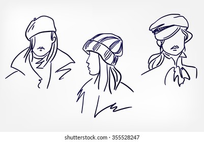 accessory hats set vector girls illustration
