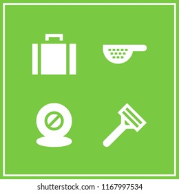accessory icon. 4 accessory vector set. strainer, briefcase, razor and makeup icons for web and design about accessory theme