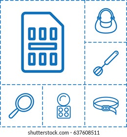 Accessory icon. set of 6 accessory outline icons such as mirror, eyeshadow palette, bag, belt, corolla