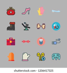 accessory icon set. vector set about usb, briefcase, mitten and shoe icons set.