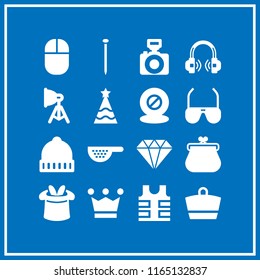 accessory icon. This set with reflector, bulletproof vest, crown and magic hat vector icons for mobile and web