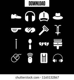 accessory icon. This set with spoon, goggles, sunglasses and air mattress vector icons for mobile and web