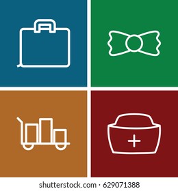 Accessory icons set. set of 4 accessory outline icons such as bow tie, nurse hat, luggage