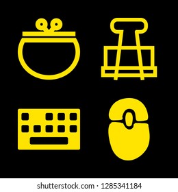 accessory icons set with keyboard computer hardware accesory, wallet of rounded female design and clip vector set