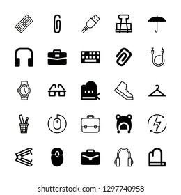 accessory icons set with mouse, stapler remover and usb cable vector set