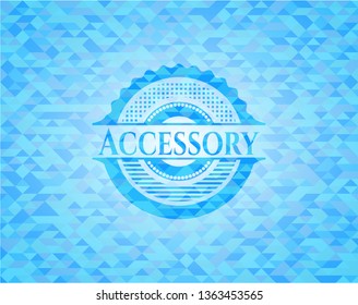 Accessory realistic sky blue emblem. Mosaic background