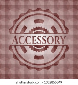 Accessory red emblem or badge with geometric pattern background. Seamless.