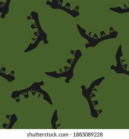 Accessory seamless pattern with black women boots ornament. Green background. Elegance shoes print. Stock illustration. Vector design for textile, fabric, giftwrap, wallpapers.