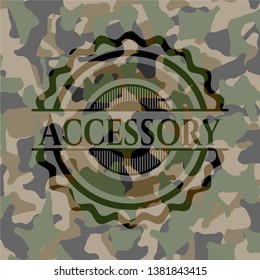 Accessory written on a camouflage texture. Vector Illustration. Detailed.