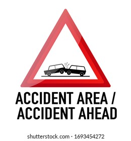 Área de accidentes por delante Información y advertencia Señal de tráfico de carretera, ilustración vectorial aislada en fondo blanco para aprendizaje, educación, cursos de conducción, pegatina, icono.