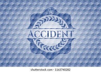 Accident blue emblem with geometric pattern background.