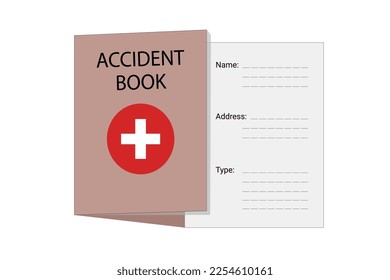 Accident Book of construction company and accident record book in sites with name and address document. Accident record and insurance of a company and construction agency with medical record book.