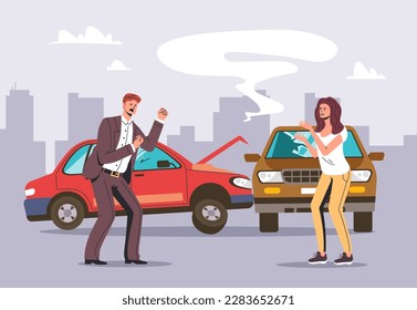 Accident car crash cartoon road insurance concept. Vector graphic design illustration