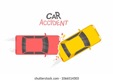 Accident car crash, Top View on white background