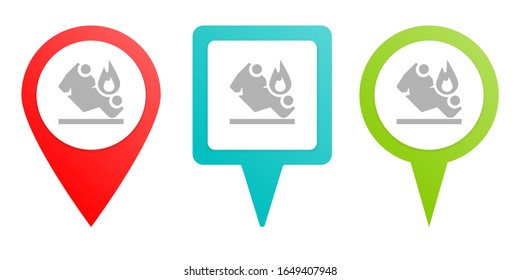 Accidente, camión, voltear. Icono vectorial de pin multicolor, mapa de tipo diferente y punto de navegación.